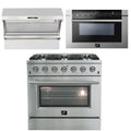 36 Inch Gas Range, Wall Mount Range Hood, Microwave Drawer G6534