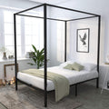 Metal Queen Size Canopy Bed Frame with Wood Slat Support D880