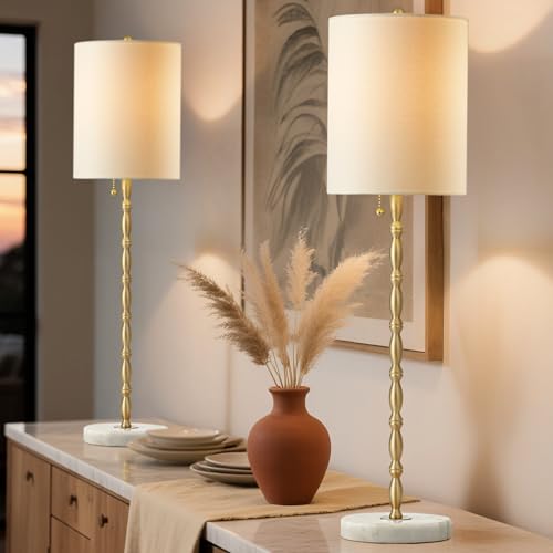Buffet Lamps Set of 2, 28.5" Tall Brass Finish Linen Shade Z726919