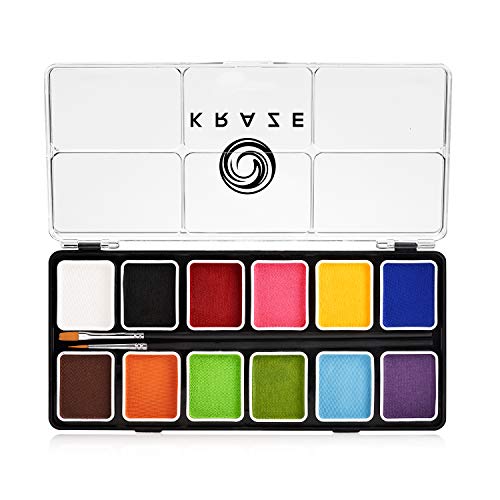 12 Color Water Activated Face Paint Palette with 2 Brushes B488