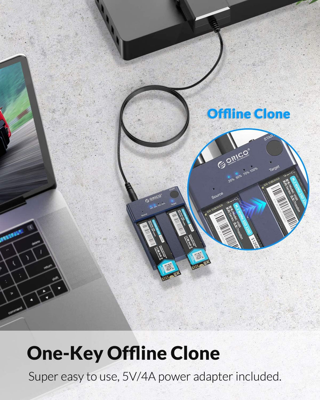 Dual-Bay NVME Docking Station, Tool-Free USB C to NVME SSD Enclosure for M Key PCIe 2242 2260 2280 22110 M.2 SSDs, Support Offline Clone Duplicator Function Up to 10Gbps D98379