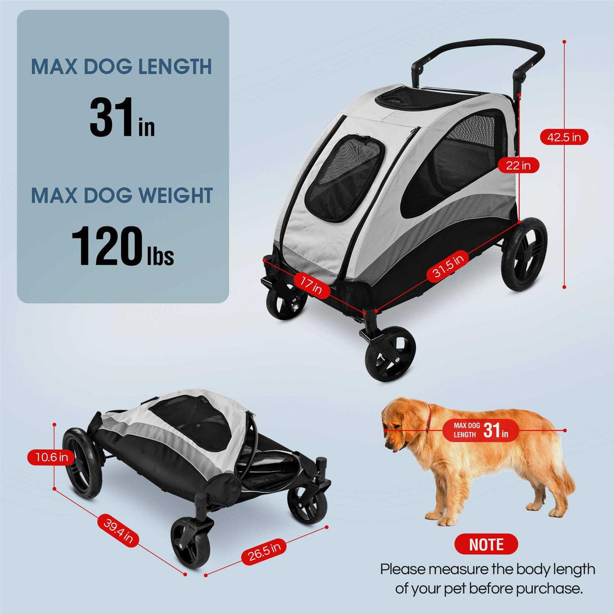 Foldable Pet Stroller with 4 Wheels H39754