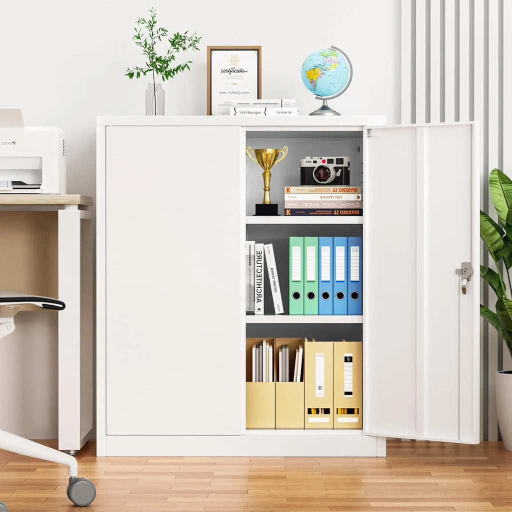 42 In White Metal Storage Cabinet with Locking Doors and 2 Adjustable Shelves X652669