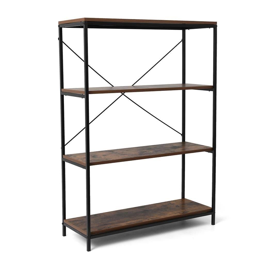 4-Tier Industrial Metal and Wood Bookcase H91505