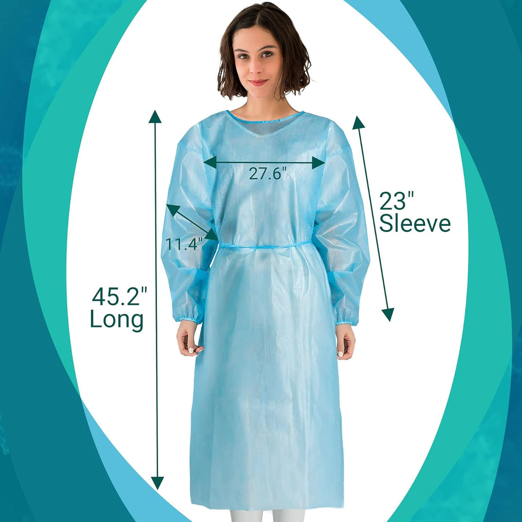 100 Pack Disposable Isolation Gowns Blue Level 2 SMS 40gsm Non-Woven Material T263