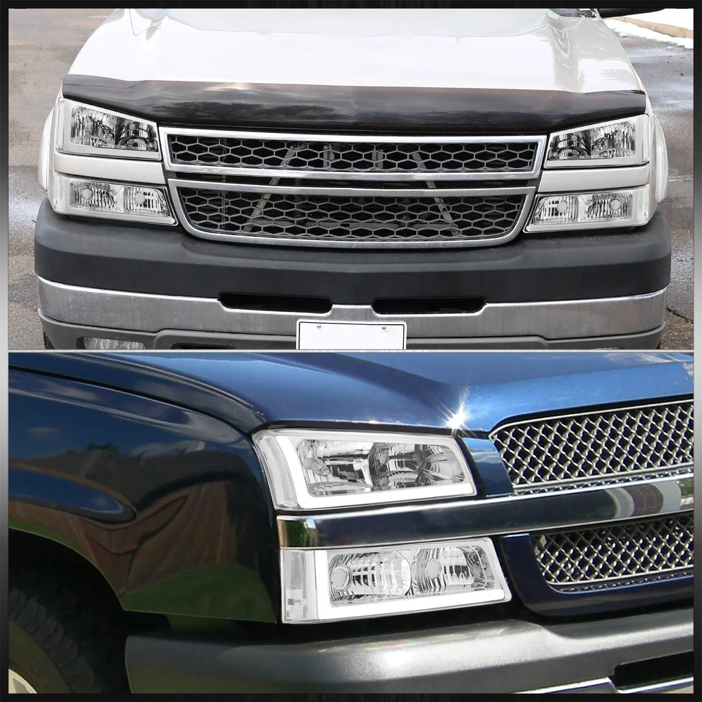 LED DRL Chrome Housing Clear Lens Signal Headlights LH & RH A82175