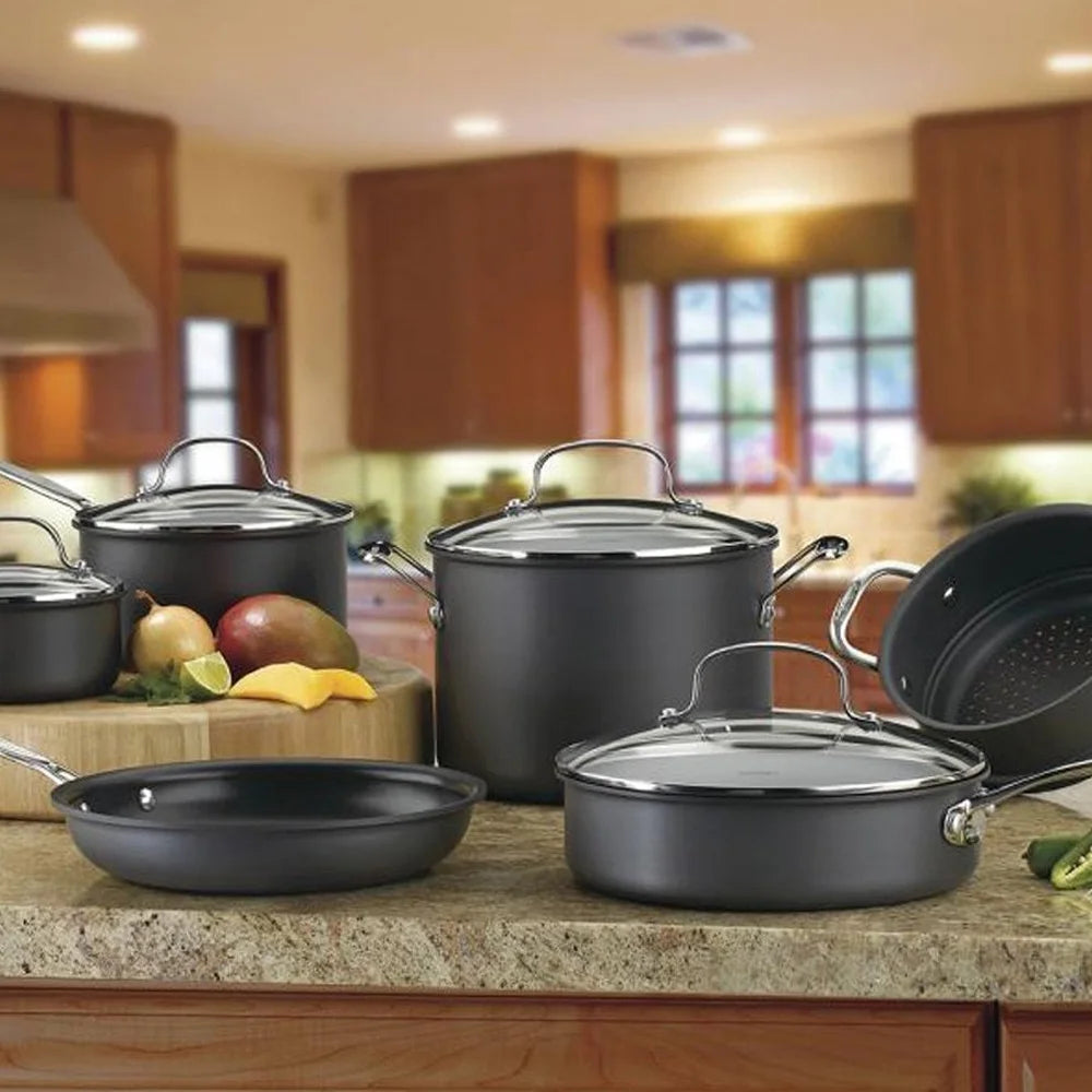 10-Piece Nonstick Hard-Anodized Cookware Set with 12-Piece Knife Set Y2251
