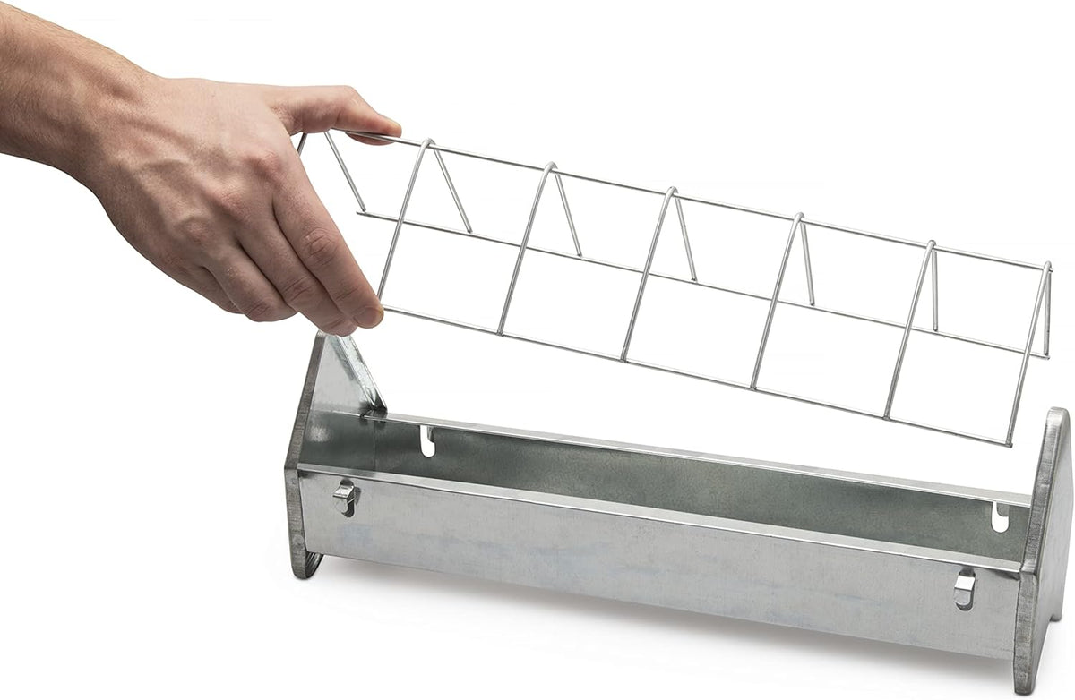 15" Galvanized Metal Poultry Feed Tray with Removable Anti Roosting Guard E698