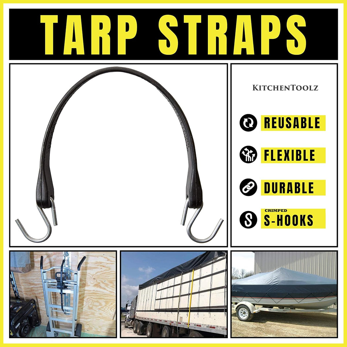 21" Rubber Bungee Cords with Hooks, Pack of 25 U515902