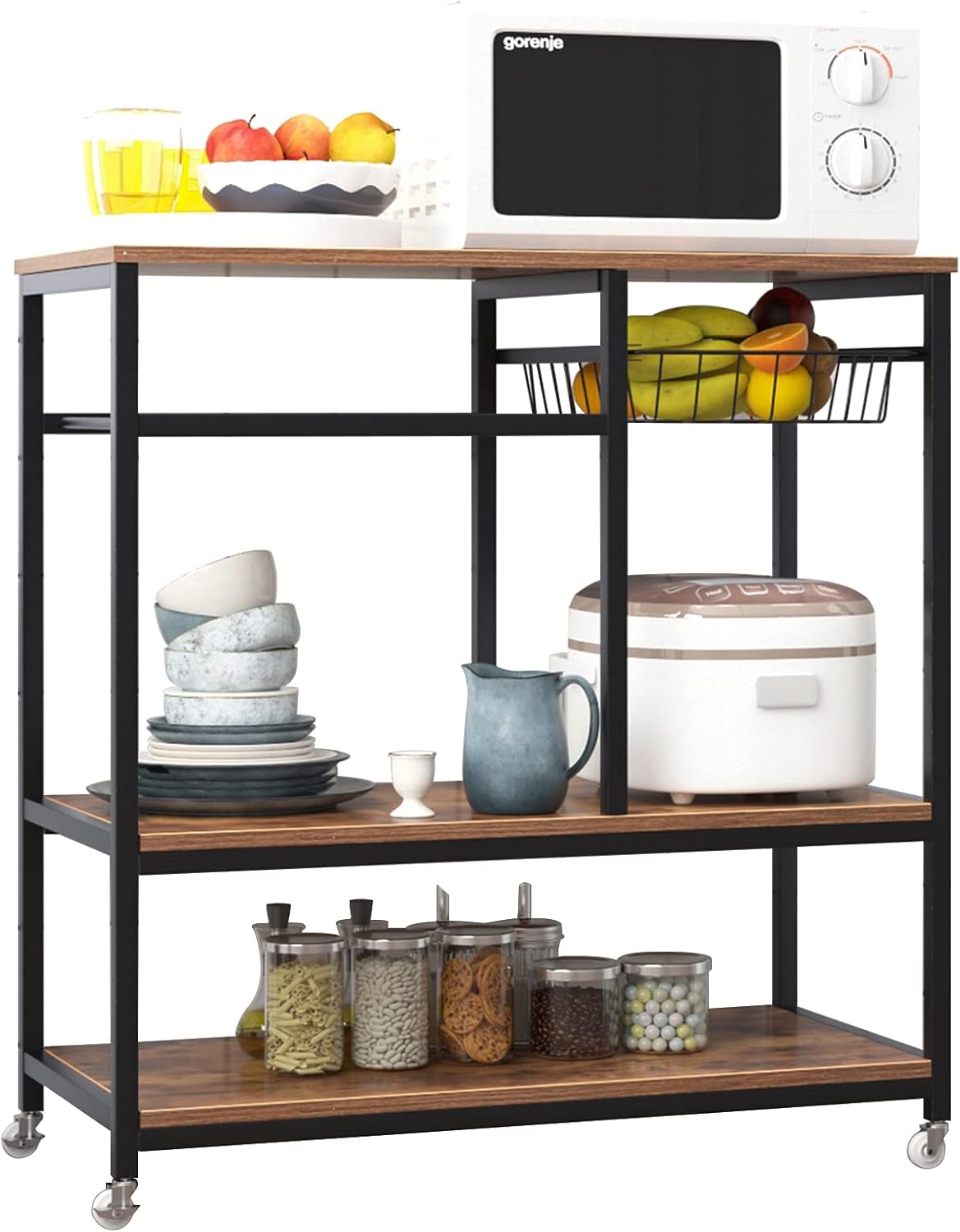 3-Tier Kitchen Baker's Rack with Drawer Black O284661