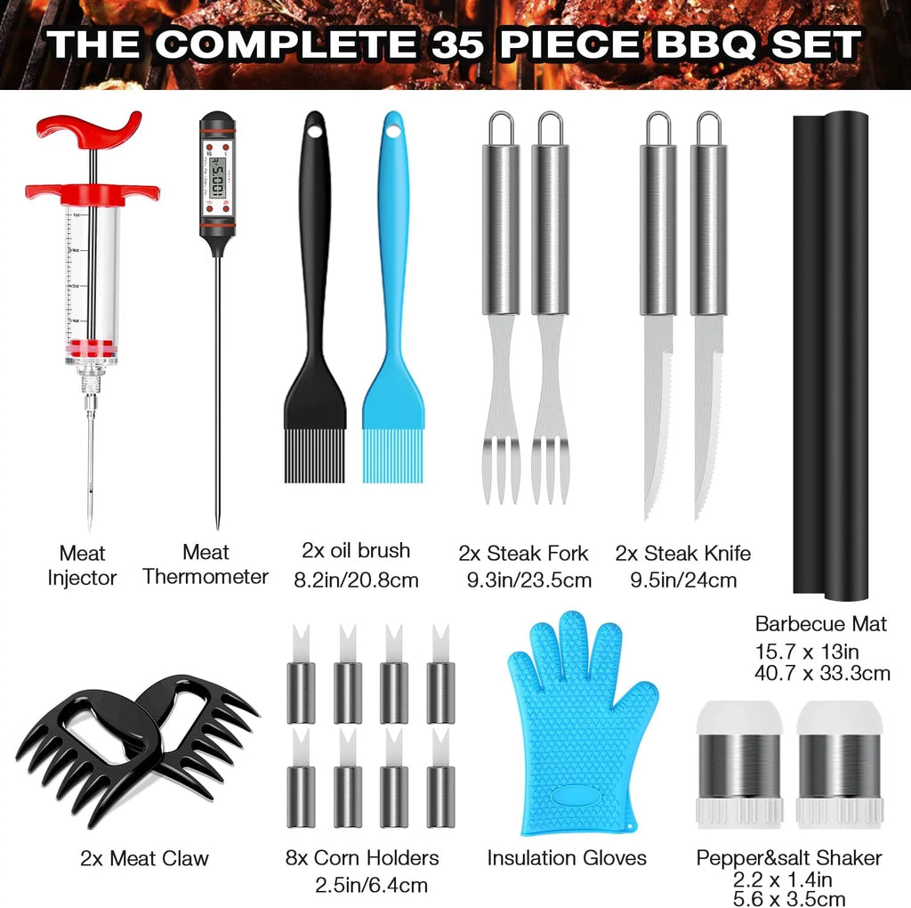35 Pcs BBQ Grill Accessories Set with Thermometer, Fork, Tongs V895