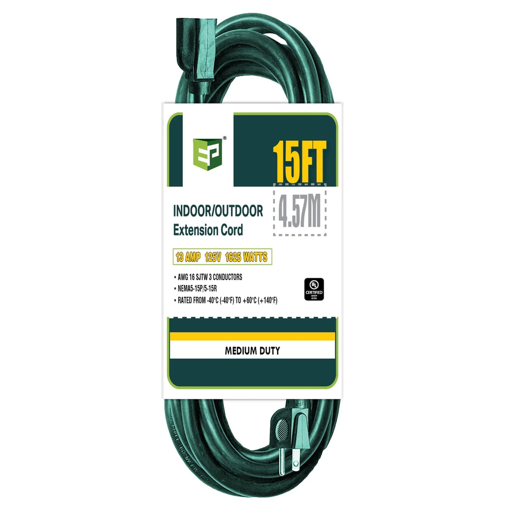 15 Ft Green 16/3 SJTW Extension Cord K5070