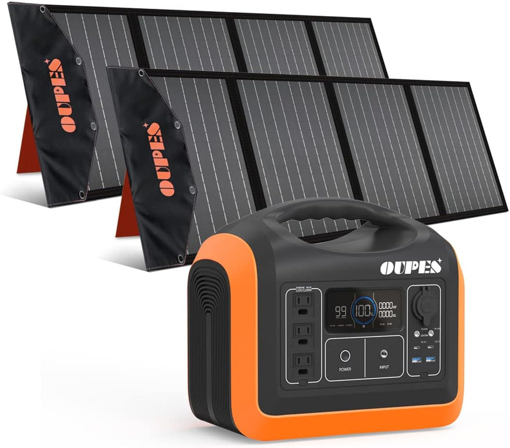 1200W Solar Generator with 2 X100W Solar Panels, 992Wh Portable Power Station LiFePO4 Battery w/ 3 X 110V AC Outlets J32974