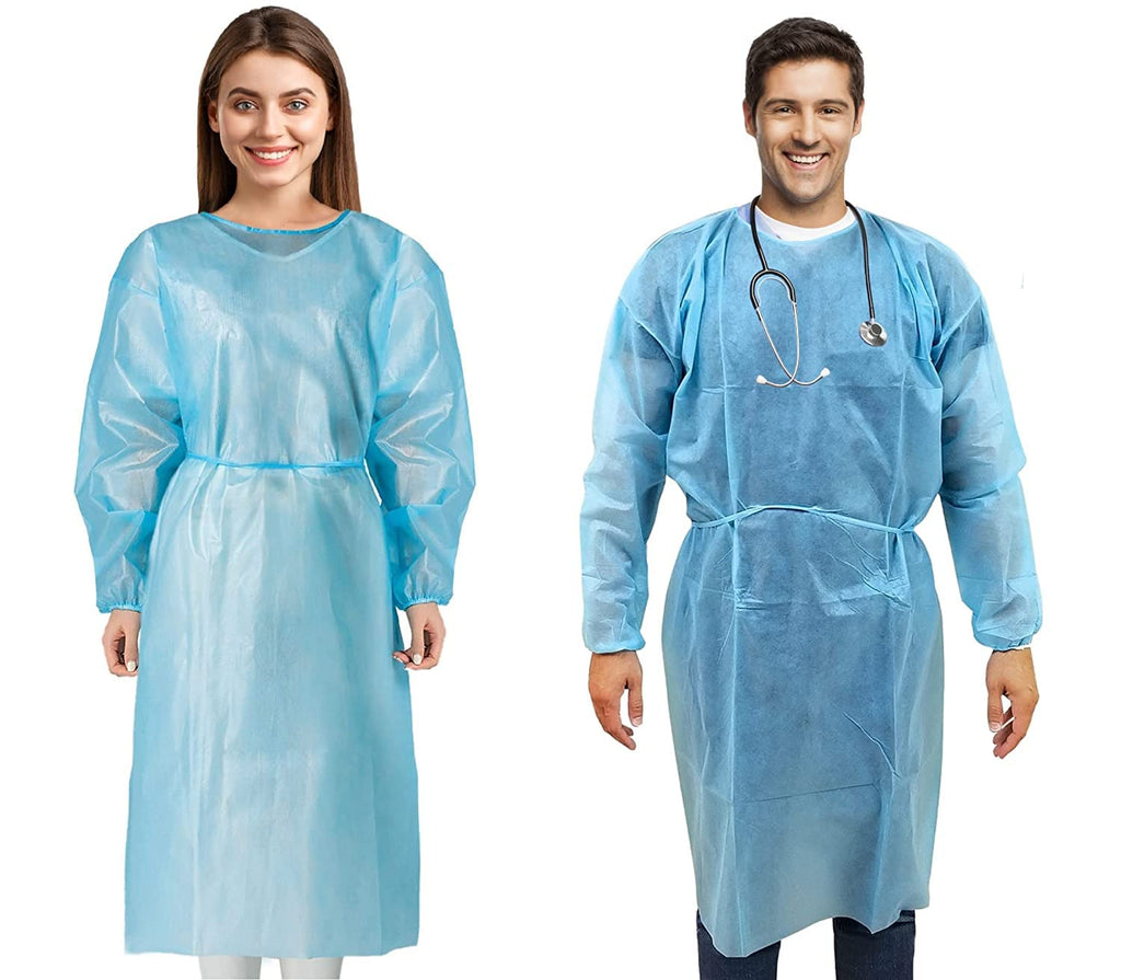 100 Pack Disposable Isolation Gowns Blue Level 2 SMS 40gsm Non-Woven Material T263