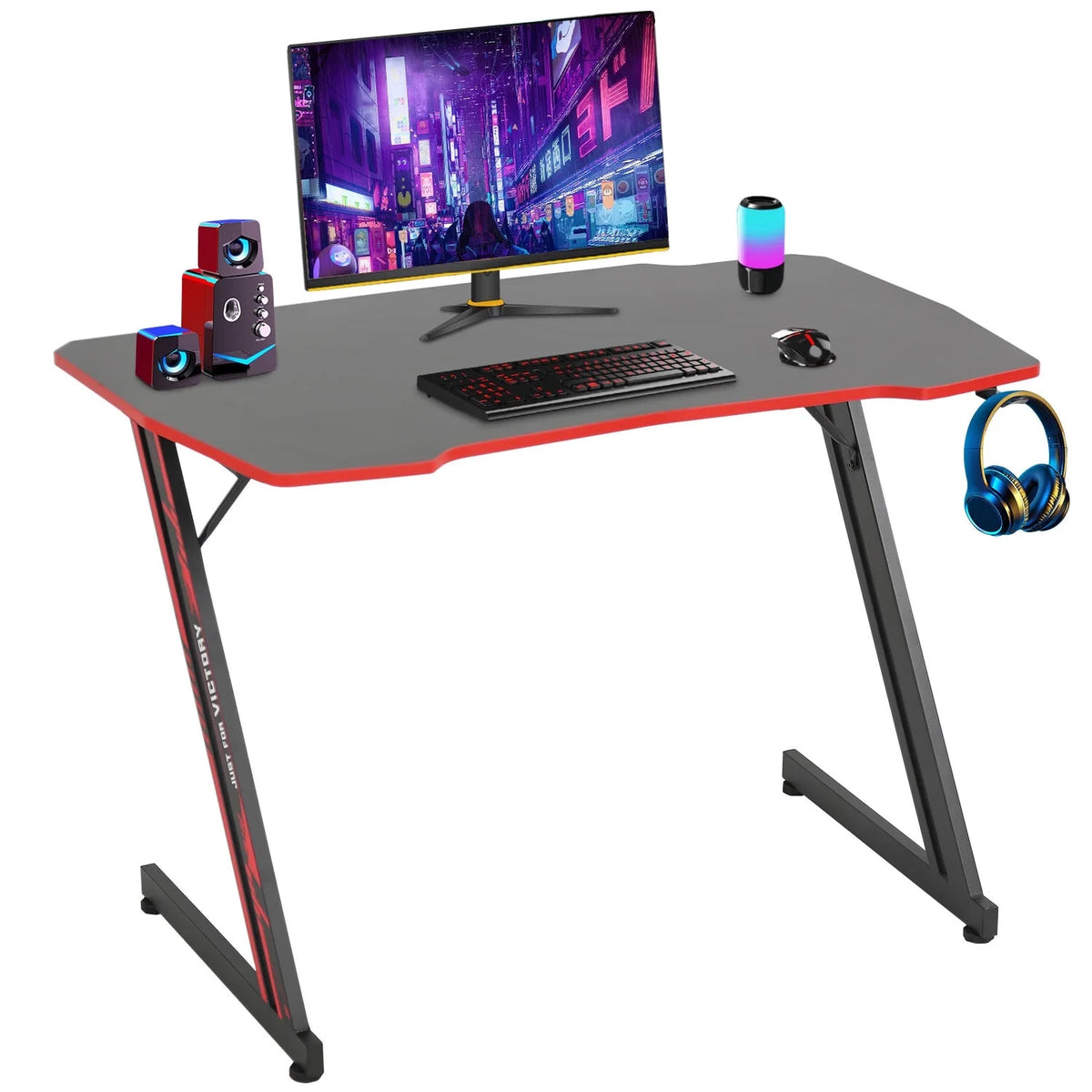 Gaming Desk Z Shaped 39in Ergonomic Gaming Table with Headphone Hook L529