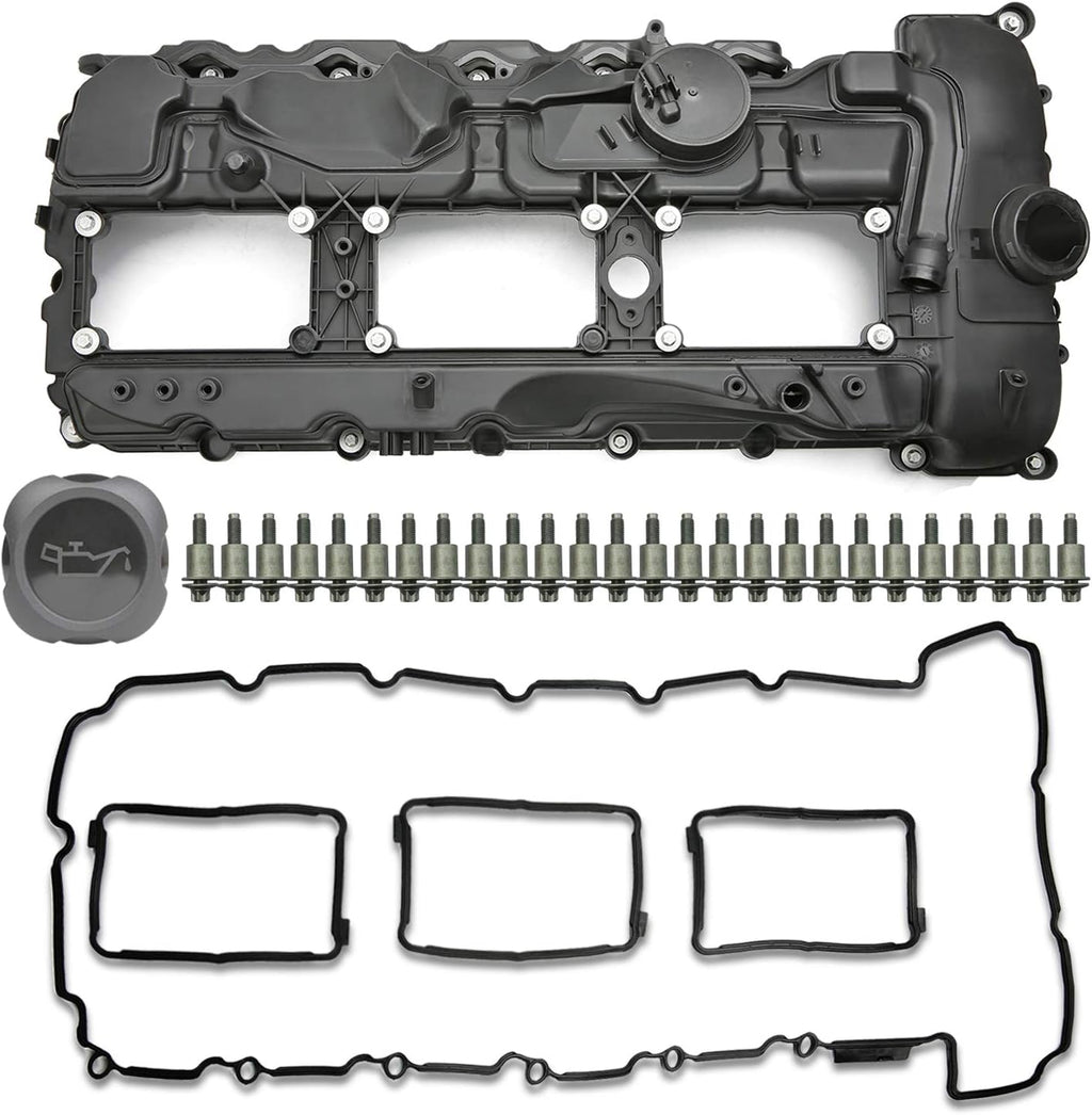 N55 Engine Valve Cover with Gasket Bolts Kit & Oil Cap U7601
