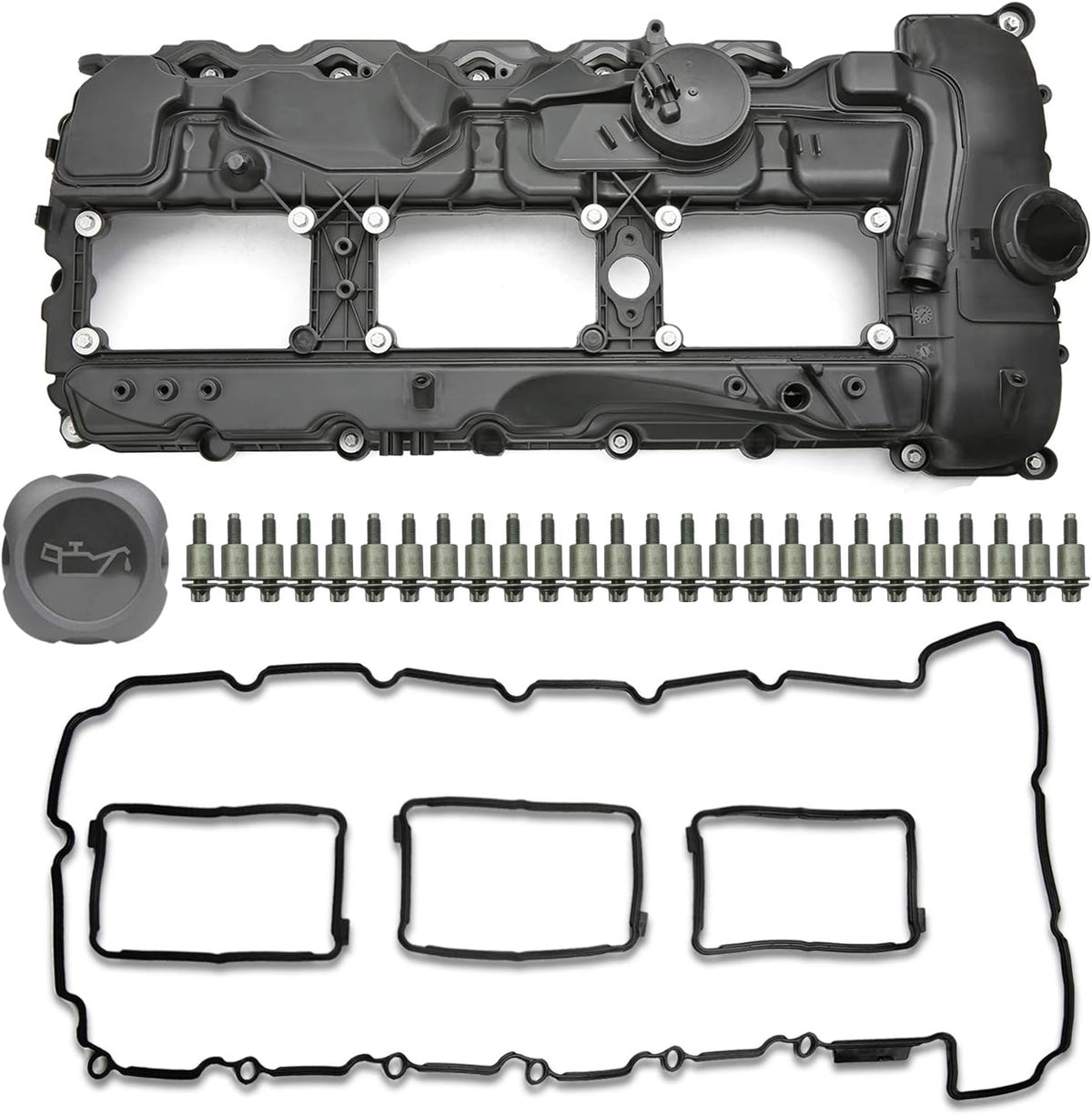 N55 Engine Valve Cover with Gasket Bolts Kit & Oil Cap U7601