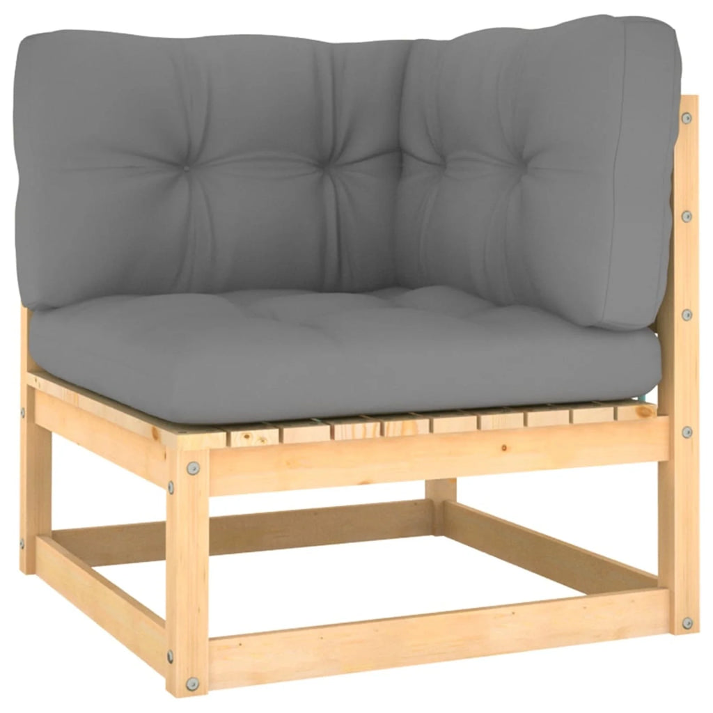 6 Piece Garden Conversation Set Gray Cushion Pinewood Sectional Outdoor Furniture I27858