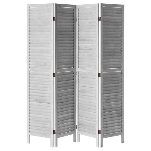 Light Grey 4 Panel Folding Wood Room Divider Q602