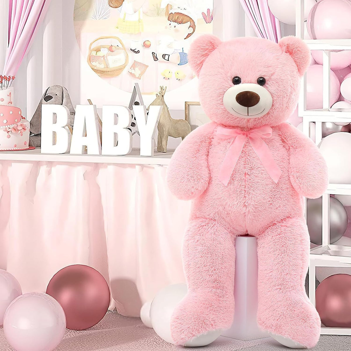 35.4'' Large Pink White Teddy Bear Plush Toy V4019