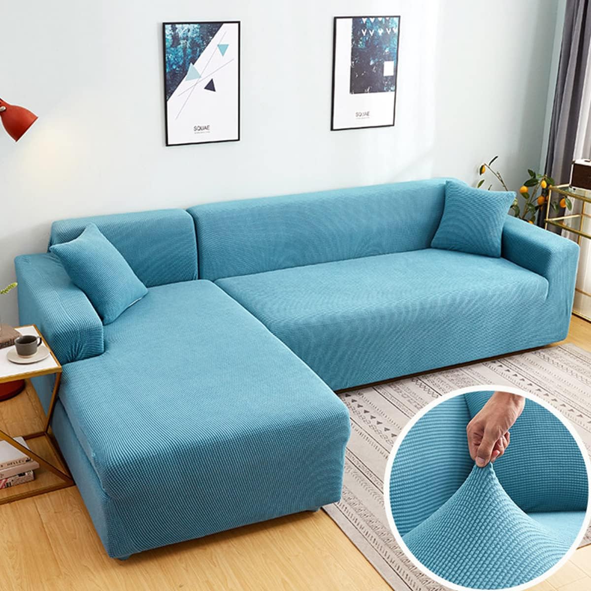 Royal Blue Polar Fleece Stretch Slipcover for Sectional Sofa S924214