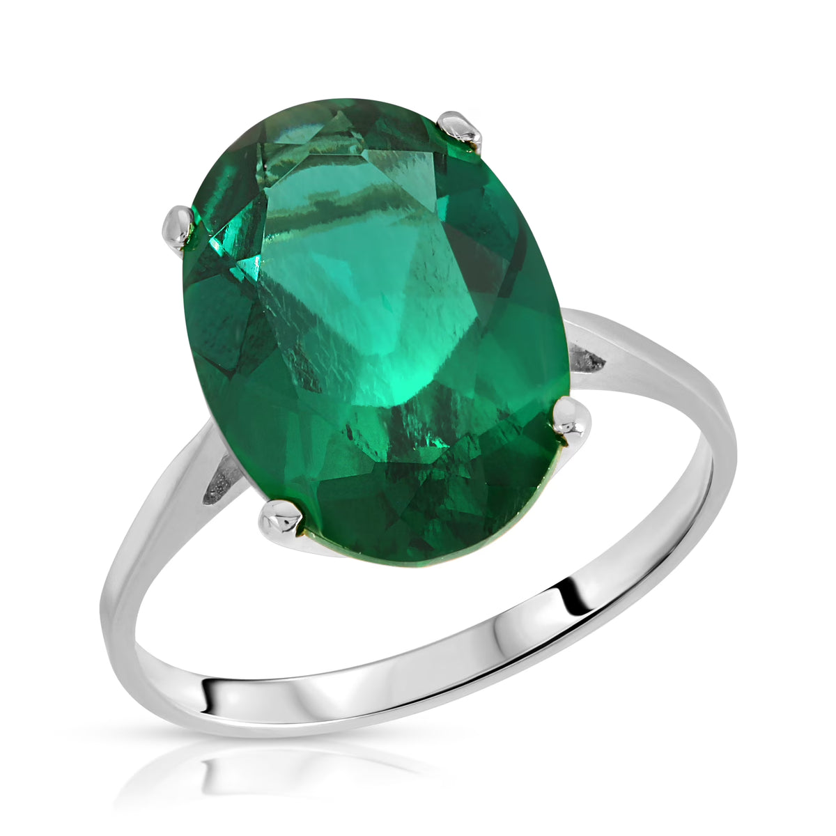 14K Solid White Gold Oval Cut Emerald Solitaire Ring P432