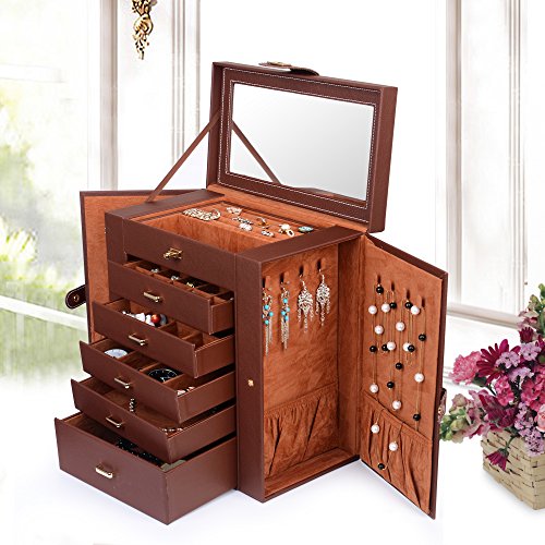 Extra Large 6 Tier 5 Drawers Jewelry Box with Mirror G529