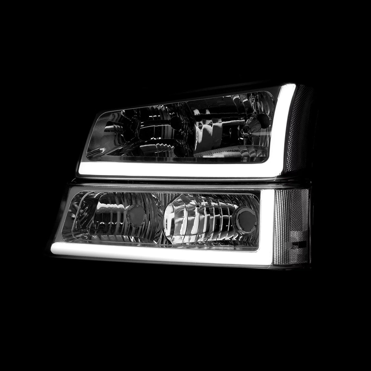 LED DRL Chrome Housing Clear Lens Signal Headlights LH & RH A82175
