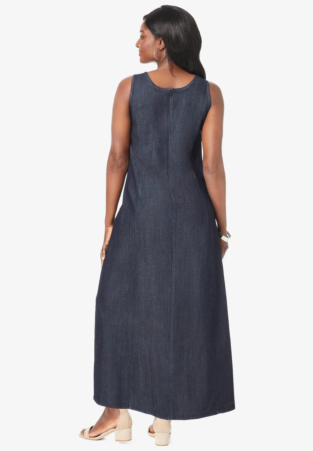 White Stretch Denim Maxi Dress I3205