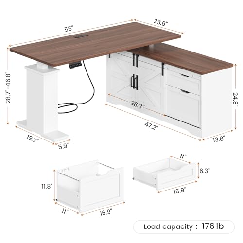 Black L Shaped Standing Desk with Storage Drawers and Power Outlets G8050