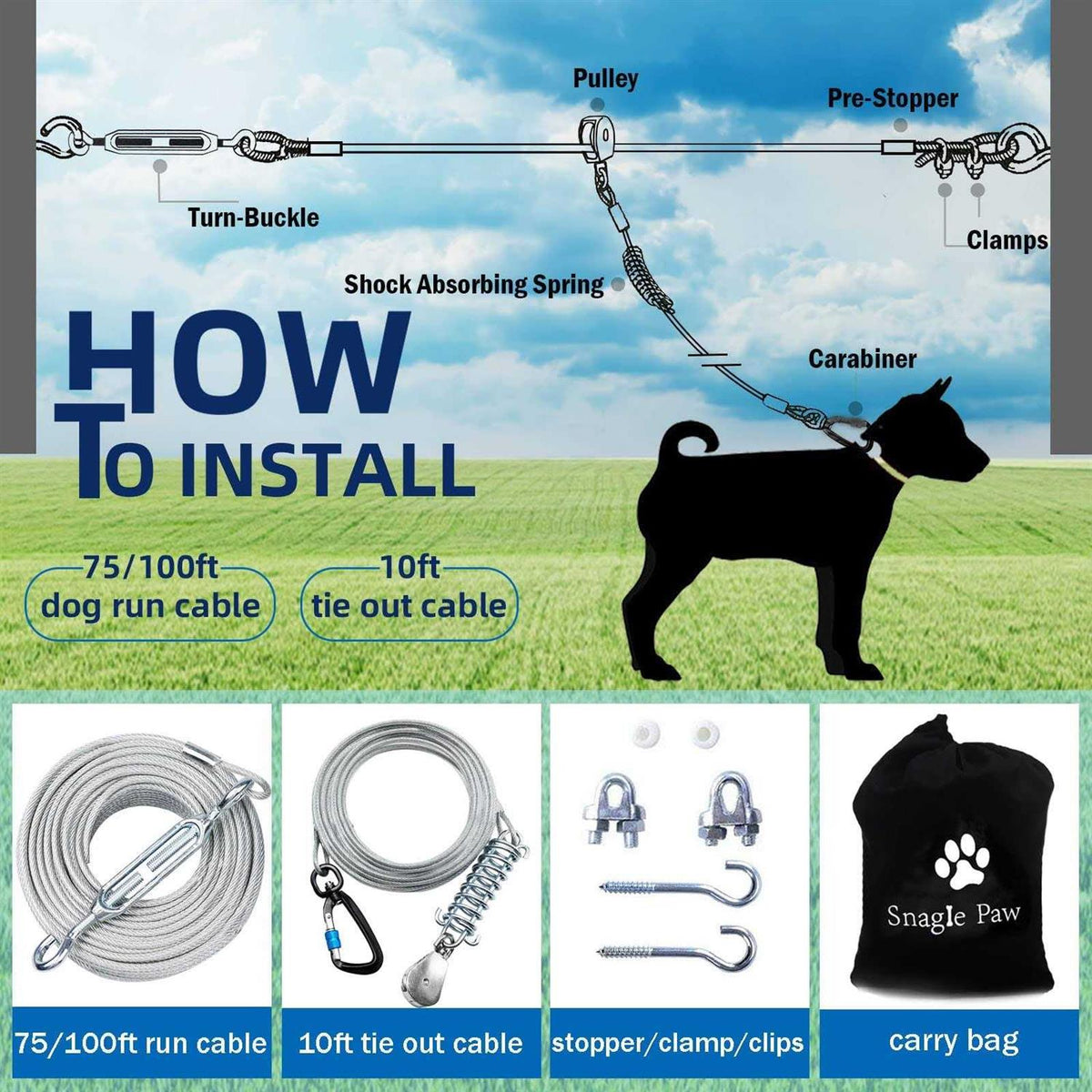 Dog Tie Out Runner with 10ft Pulley Runner Line K64248