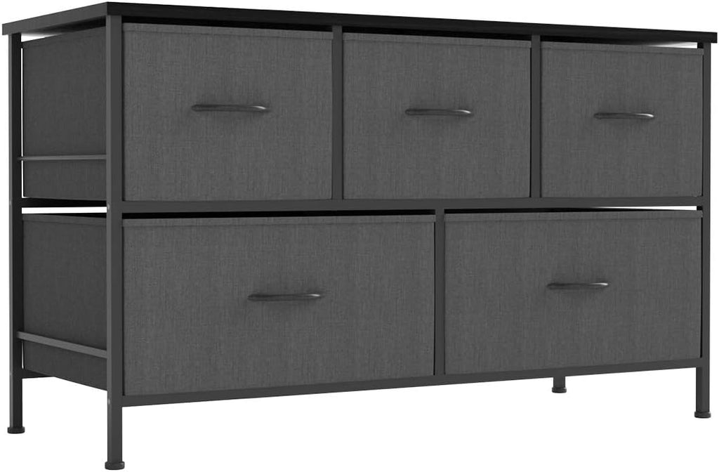 Charcoal/Black 5 Fabric Drawer Dresser with Metal Frame G615