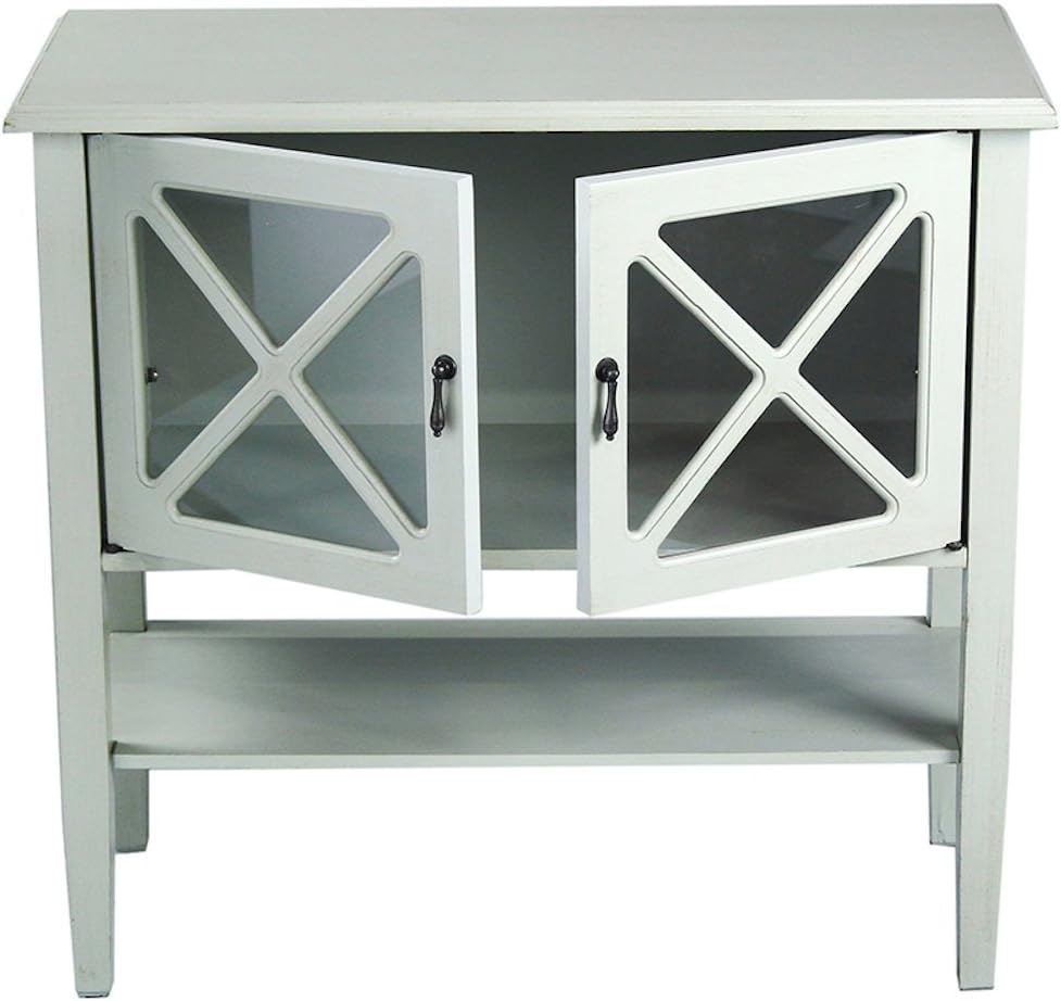 2 Door Accent Console Cabinet with X Pane Glass Insert and Bottom Shelf Seafoam Green B4921