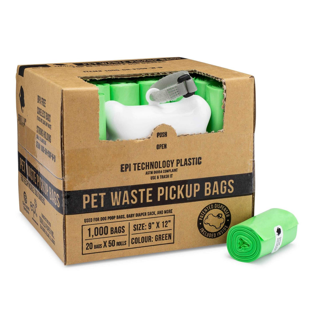 Dog Poop Waste Bags with Dispenser and Leash Tie I60477