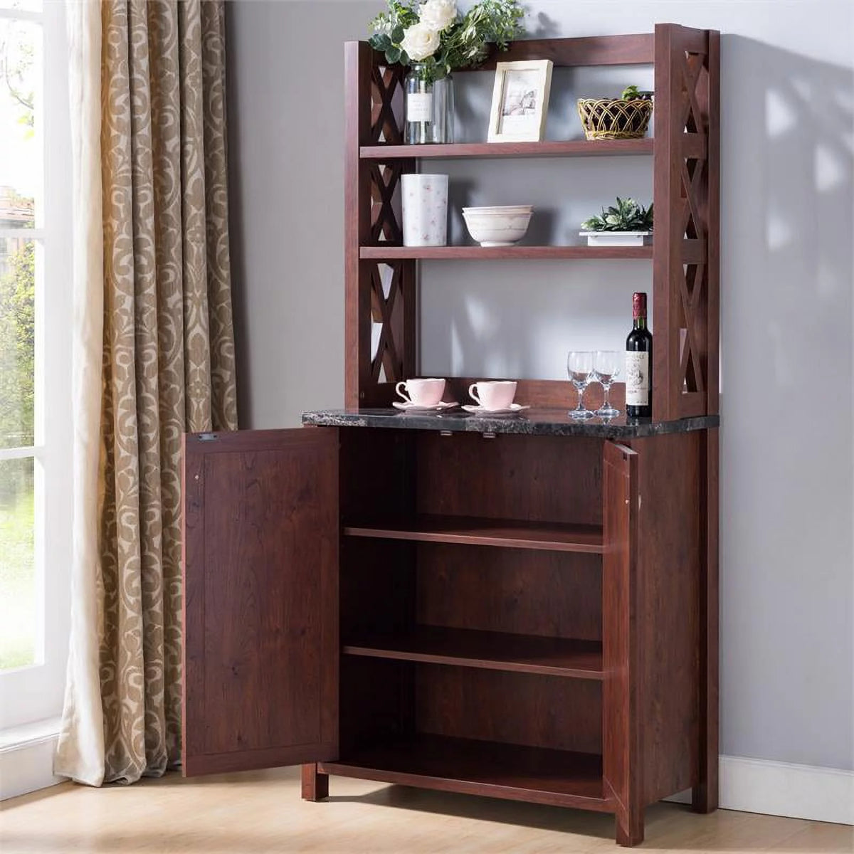 Rustic Wood Multi-Storage Baker Rack G15529