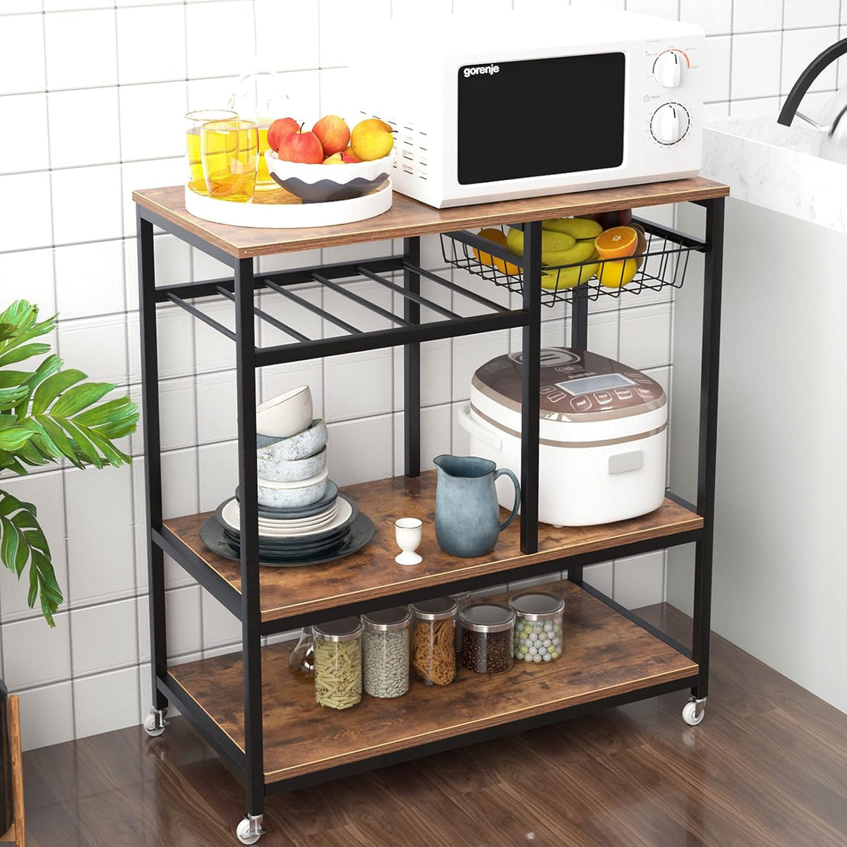 3-Tier Kitchen Baker's Rack with Drawer Black O284661
