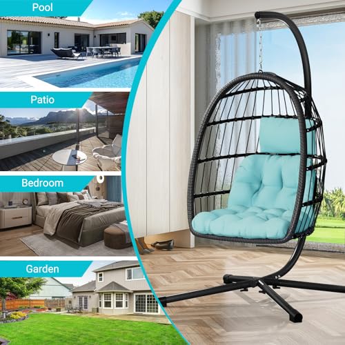 Egg Chair with Stand Rattan Wicker Hanging Swing Hammock Chair 350LBS Capacity F839
