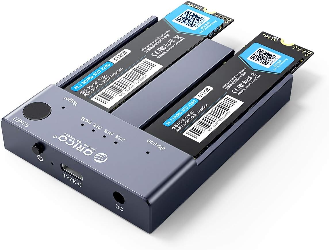 Dual-Bay NVME Docking Station, Tool-Free USB C to NVME SSD Enclosure for M Key PCIe 2242 2260 2280 22110 M.2 SSDs, Support Offline Clone Duplicator Function Up to 10Gbps D98379