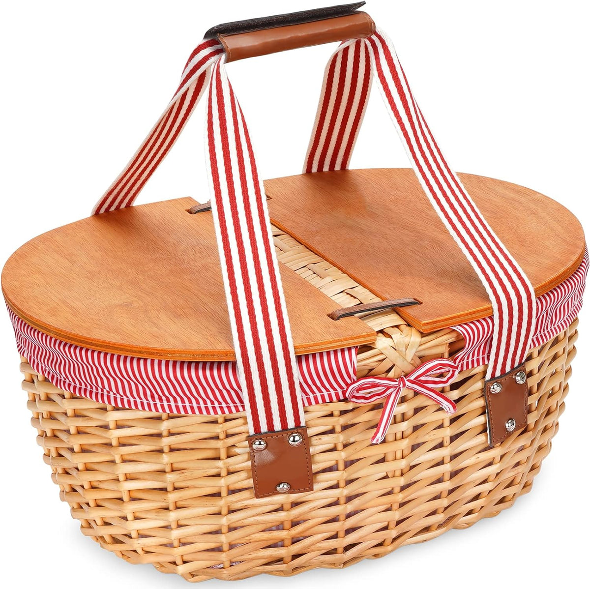 Wicker Picnic Basket with Wooden Lids & Folding Handles W572143