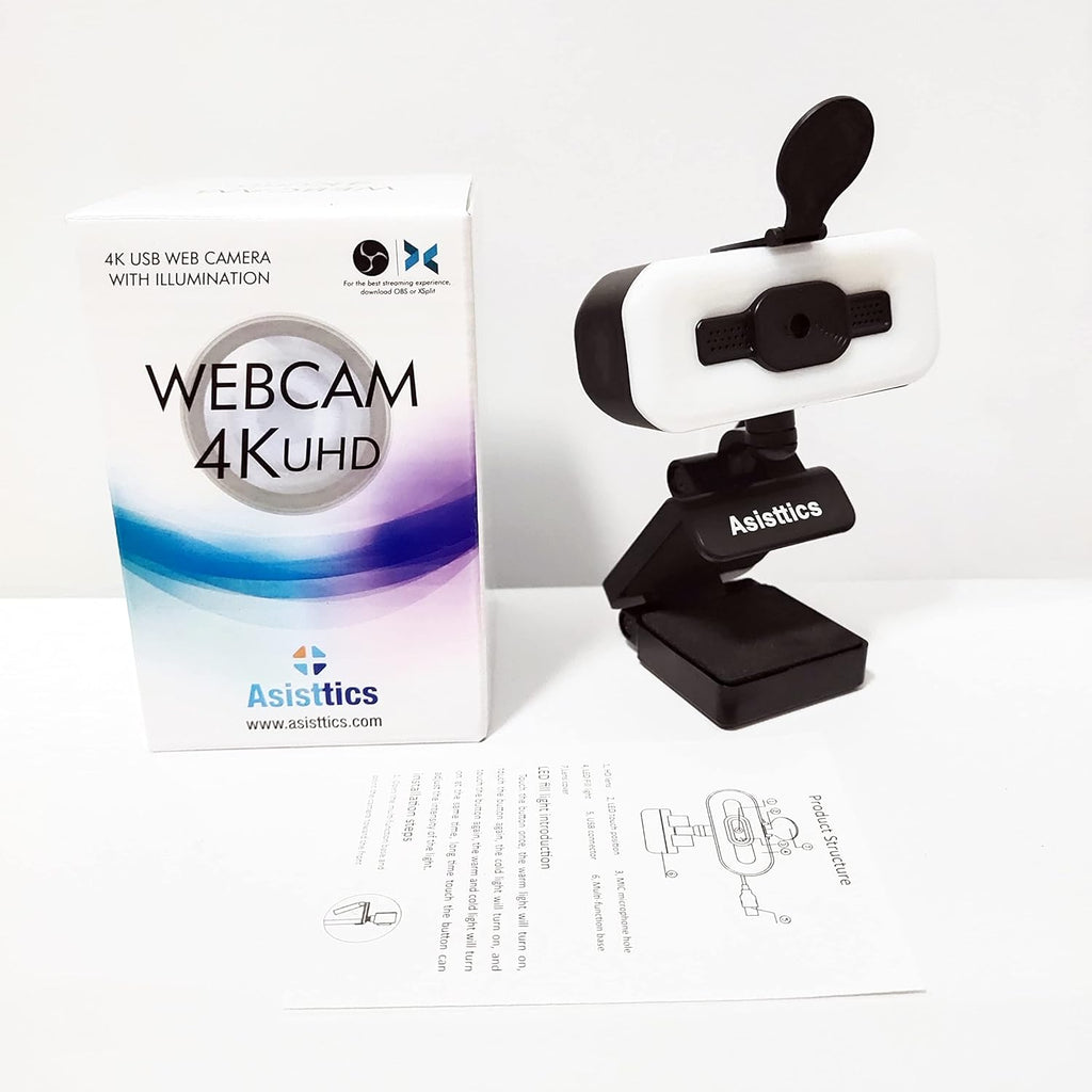 4K Webcam with Microphone and Ring Light E7918
