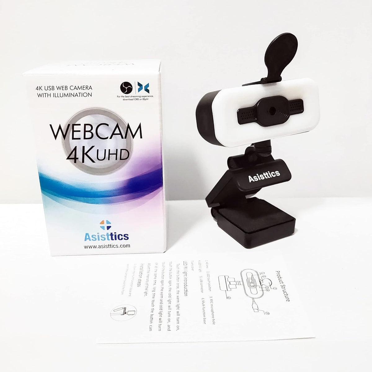 4K Webcam with Microphone and Ring Light E7918