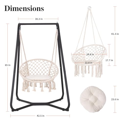 Grey Hammock Chair with Stand, 330 lbs Capacity W477747