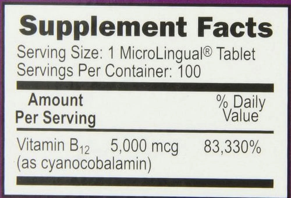 Vitamin B12 Tablets, 5000 mcg, 100 Count U3195