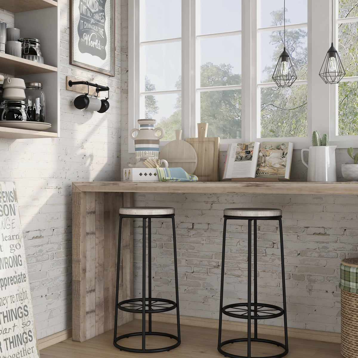 Rustic Metal Barstools Set of 2 Q320209