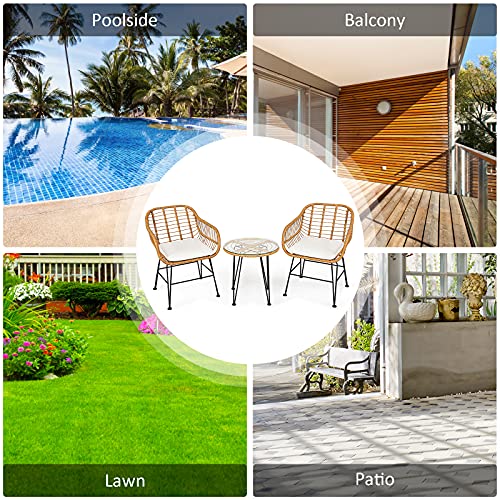 3 Pieces Outdoor Wicker Bistro Set with Cushions J530