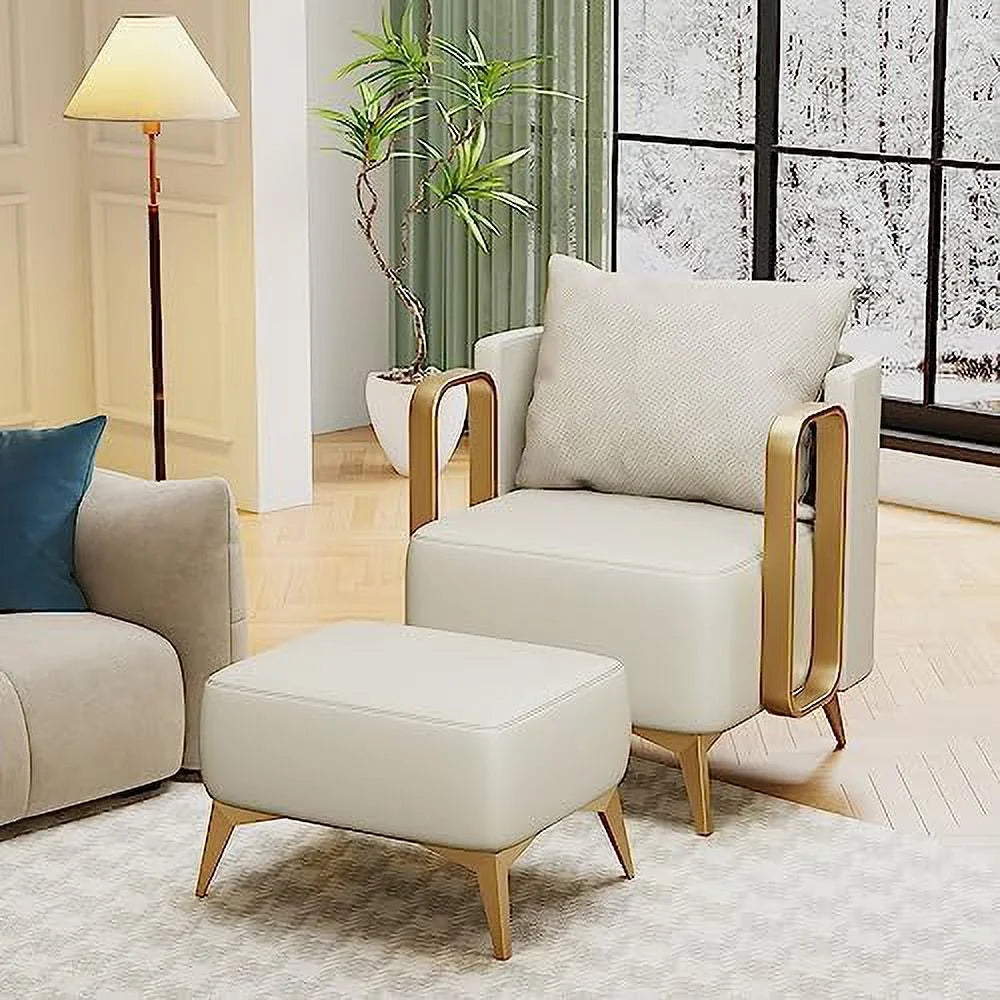 Faux Leather Accent Chair with Ottoman G8045