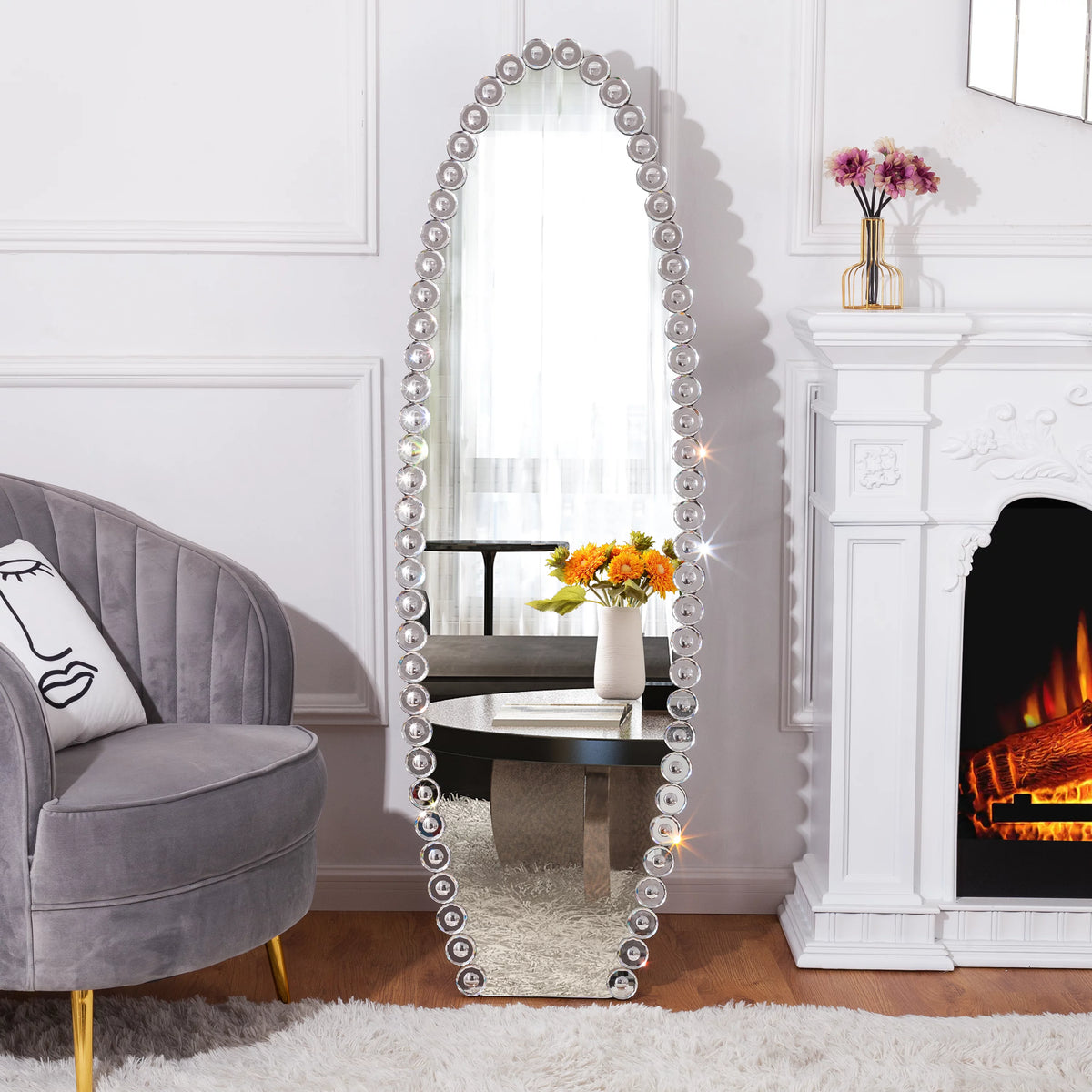 Oval Jeweled Crystal Full Length Mirror 61"X19.7" C632