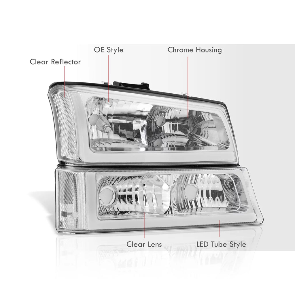 LED DRL Chrome Housing Clear Lens Signal Headlights LH & RH A82175