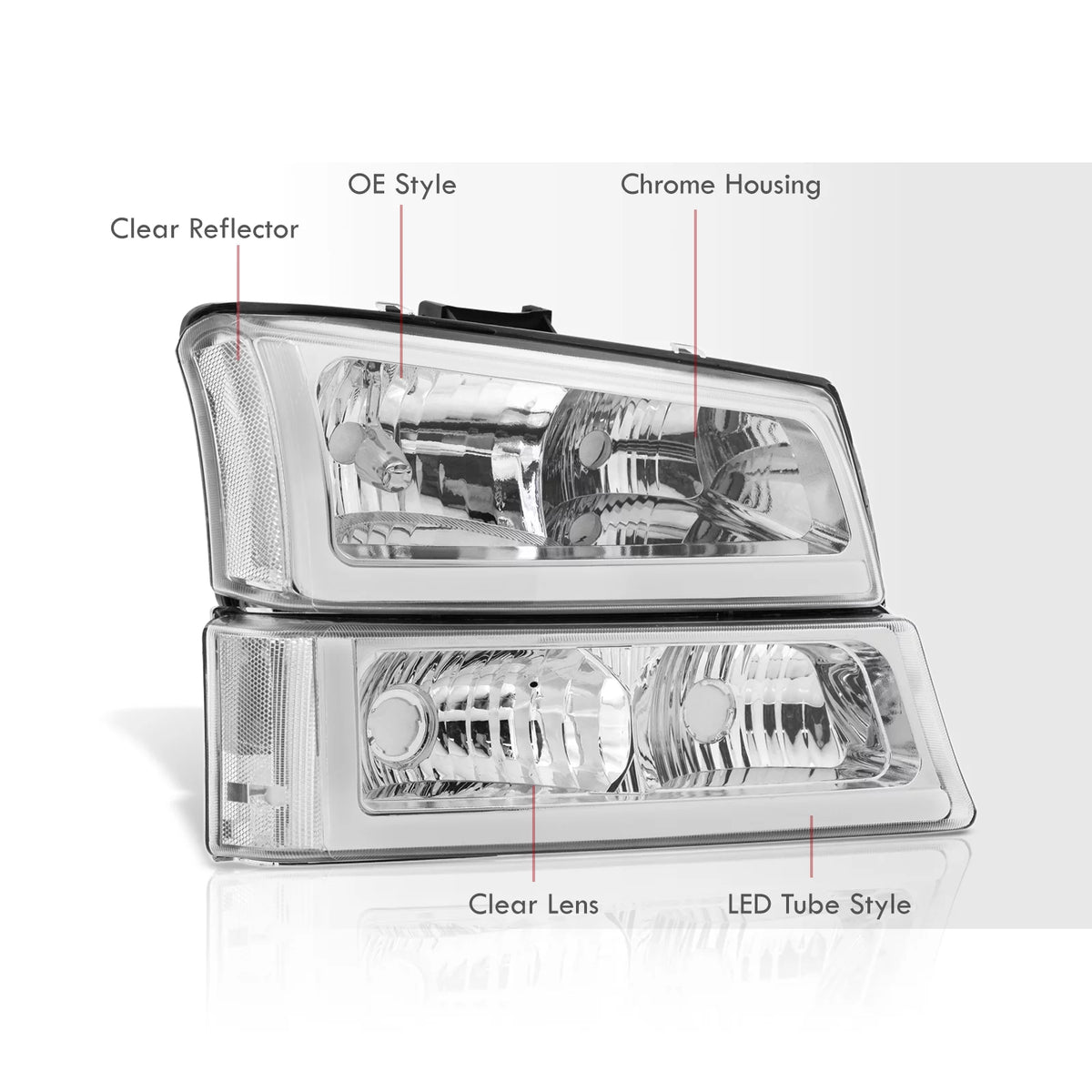 LED DRL Chrome Housing Clear Lens Signal Headlights LH & RH A82175