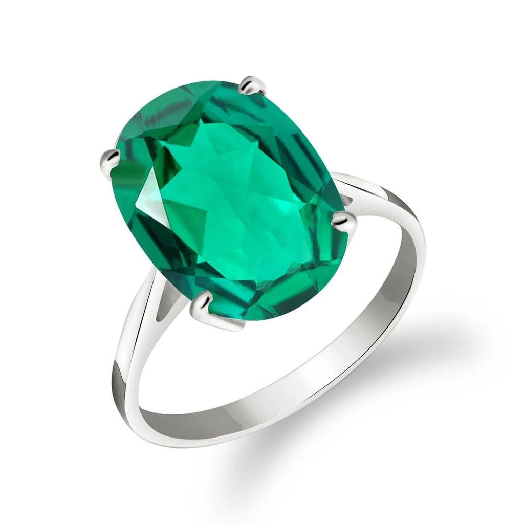 14K Solid White Gold Oval Cut Emerald Solitaire Ring P432